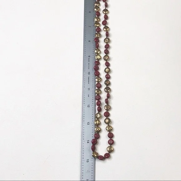 Lucky Brand Red And Gold Beads Boho Style Necklace - Picture 5 of 7